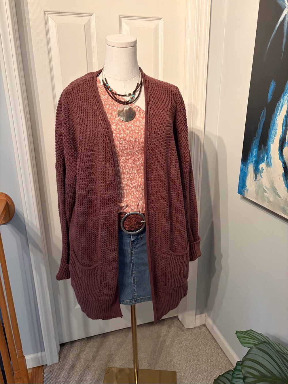 Universal Thread Open-Front Chunky Cardigan in Mauve